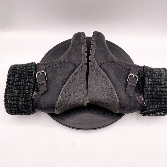 MUK LUKS WOMENS GEORGIA Knit Distressed Wedge BUCKLE STRAP ANKLE BOOTS Size 7 - Picture 5 of 11
